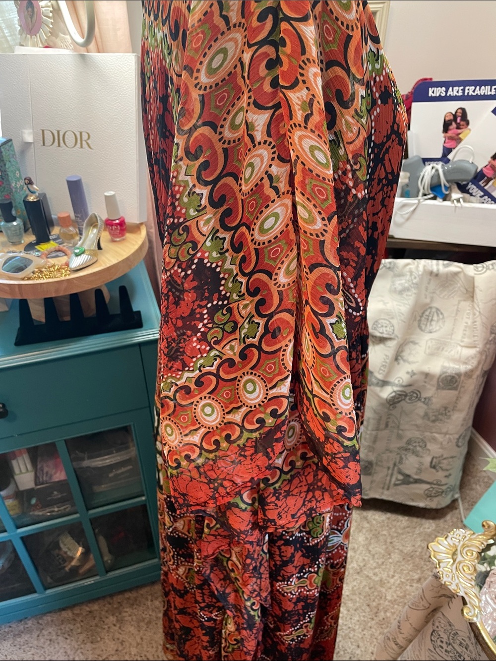 Bohemian V-Neck Floral Maxi Kaftan in Rust Red MPH Collection - Picture 9 of 13